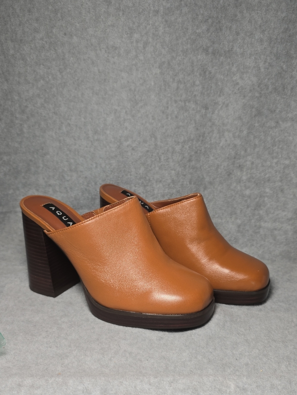 Aqua Moda Cognac Leather Platform Heel Mules 9.5M